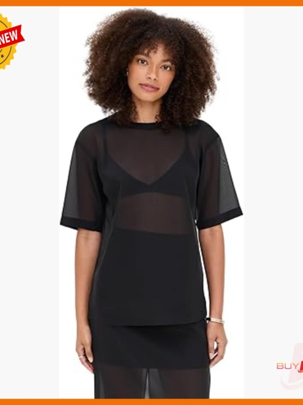 Organza Tee with Button Keyhole Back, Lightweight Polyester Fabric